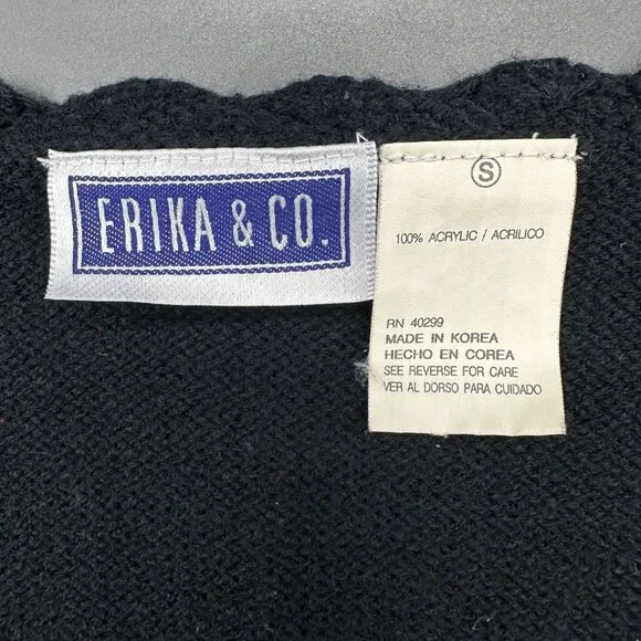 Vintage Vest 1990s Chenille Knit Black Red Button Up Scalloped Edges Small Korea - Picture 4 of 9